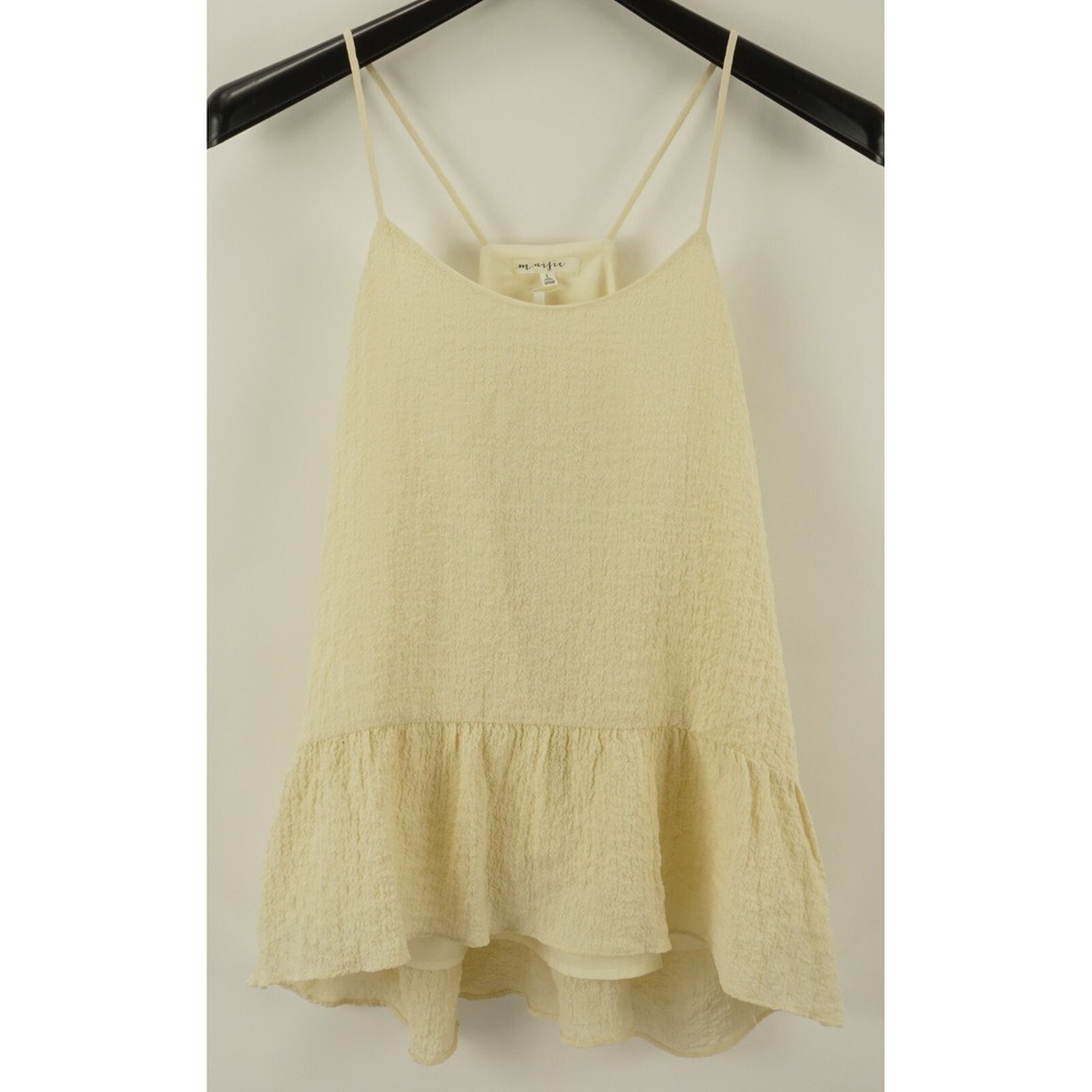 New Maisie Womens Sz L Cream Crinkle Textured Lightweight Pleated Sleeveless Top